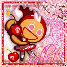 a picture of a cartoon character holding a cherry with the word picmix on the bottom