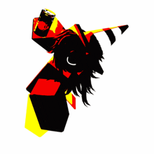 a cartoon character wearing a red and yellow outfit and a cone on his head