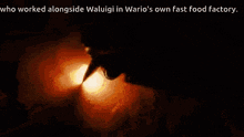 a poster that says who worked alongside waluigi in wario 's own fast food factory ..