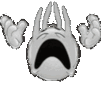 a cartoon face with its mouth open and two hands around it