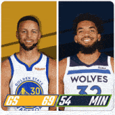 a golden state warriors player and a wolves player are shown side by side