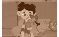 a cartoon of a girl holding a bone with the words my true written below her