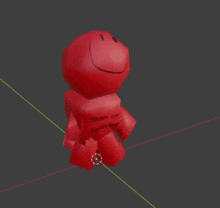 a 3d model of a red toy with a smiley face is being animated in blender .