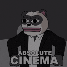 a cartoon of a panda wearing a suit and tie with the words absolute cinema below him
