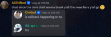 a screenshot of a conversation between allshifted and divided at 1:49 am