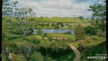 a painting of a landscape with the words made in animotica on the bottom