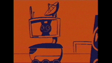 a cartoon character is sitting in front of a television screen with a surprised face on it .