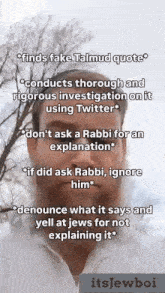 a man with a beard is giving a speech about fake talmud quotes