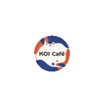 a logo for koi cafe with a blue and orange design