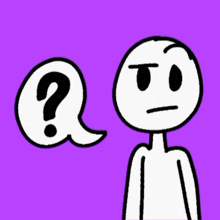 a cartoon character has a question mark in a speech bubble above his head