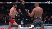 two men are fighting in a ufc ring and the ufc scoreboard says pereira +250 and ankalaev +345