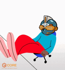 a cartoon of a person wearing a helmet and sunglasses with the word core on the bottom right
