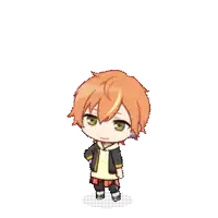 a cartoon character with orange hair and green eyes is standing with his arms crossed