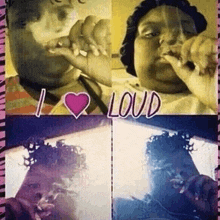 a woman is smoking a cigarette with the words " i love loud " on the bottom