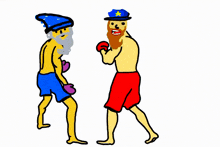 a cartoon of a wizard and a police officer boxing