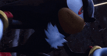 a close up of a shadow the hedgehog from sonic the hedgehog in a dark room .