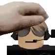 a pixel art of a person wearing headphones and sunglasses with a microphone on their head .