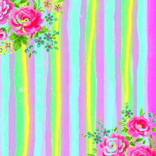 a pink and yellow striped background with pink flowers and the words " i 'm sorry "