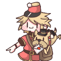 a cartoon of a man holding a dog and an envelope