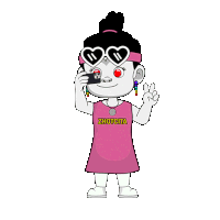 a cartoon girl wearing heart shaped sunglasses and a zhuotcita shirt