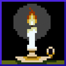 a pixel art image of a lit candle in a candle holder