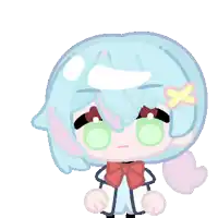 a cartoon character with a pair of scissors on top of her head