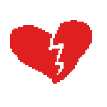 a pixel art of a broken red heart