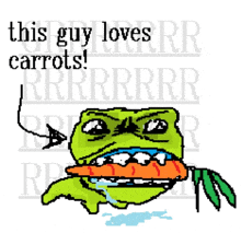 a pixel art of a frog with a carrot in its mouth