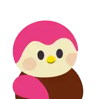 a penguin with a pink head and a yellow beak has the word hold on written above it