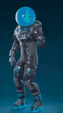 a video game character with a blue helmet and a backpack