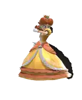 a princess in a yellow and pink dress with a crown