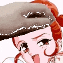 a pixel art of a girl with a cowboy hat on her head .