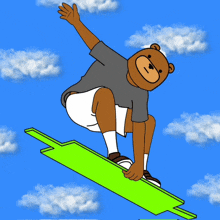 a cartoon of a teddy bear riding a green skateboard