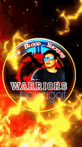 a logo for the blood suckers warriors is surrounded by flames