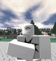 a white roblox character with a bullet hole in his head
