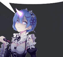a girl with blue hair and a unicorn horn