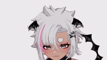 a drawing of a girl with white hair and black horns