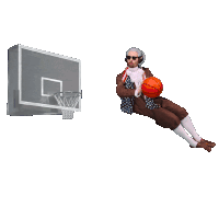 a man in a brown suit is holding a basketball over his head