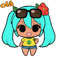 a cartoon drawing of a girl with sunglasses and a flower in her hair with the word ola above her
