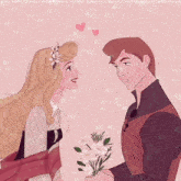 a drawing of a man giving a woman a bouquet of flowers with the name roxy on the bottom