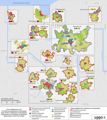 a map of a russian province shows various types of settlements