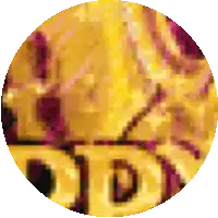 a close up of a yellow circle with the word gold on it