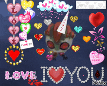 the word love is surrounded by many hearts
