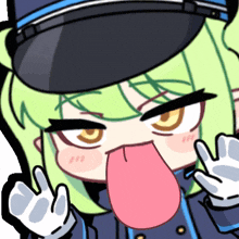a cartoon drawing of a girl sticking out her tongue