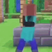 a minecraft character is standing in front of a brick wall .