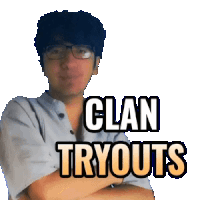 a man with glasses and the words clan tryouts