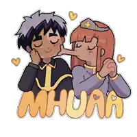a cartoon drawing of a man and a woman with the word mihura written in orange