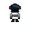a pixel art drawing of a robot with headphones on .
