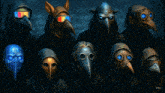 a painting of a group of people wearing masks with veo written at the bottom
