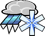a pixel art illustration of a cloud , snowflake , and lightning .